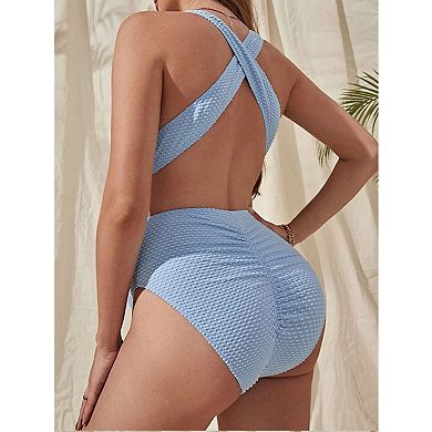 Womens Crew Neck Sleeveless Swiss Dot Maternity Tank suit Solid Summer Vacation One Piece Swimwear