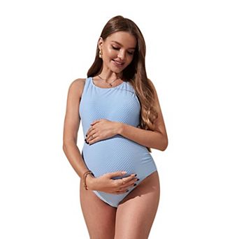 Womens Crew Neck Sleeveless Swiss Dot Maternity Tank suit Solid Summer Vacation One Piece Swimwear