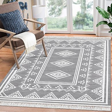 Boho Geometric Area Rug Machine Washable Vacuum Clean Ultra Thin Stain Resistant Carpet for Bedroom