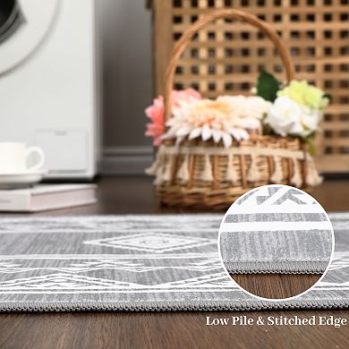 Boho Geometric Area Rug Machine Washable Vacuum Clean Ultra Thin Stain Resistant Carpet for Bedroom