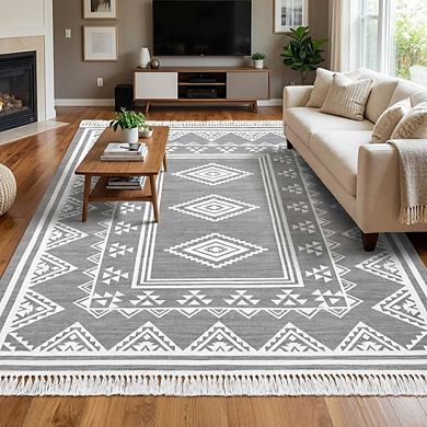 Boho Geometric Area Rug Machine Washable Vacuum Clean Ultra Thin Stain Resistant Carpet for Bedroom