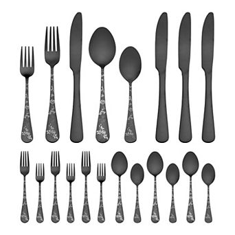 20 pc Silverware Set, Stainless Steel Floral Flatware Set for 4, Set Includes Knife Forks Spoons