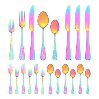 20 pc Silverware Set, Stainless Steel Floral Flatware Set for 4, Set Includes Knife Forks Spoons