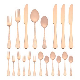 20 pc Silverware Set, Stainless Steel Floral Flatware Set for 4, Set Includes Knife Forks Spoons