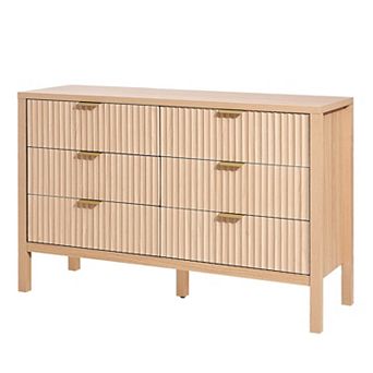 Stylish Six-Drawer Dresser with Metal Handles and Multi-Functional Storage - Natural