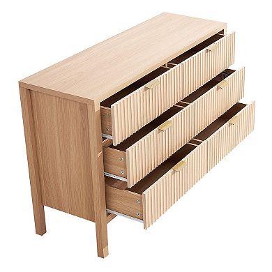 Stylish Six-Drawer Dresser with Metal Handles and Multi-Functional Storage - Natural