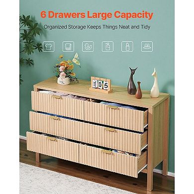 Stylish Six-Drawer Dresser with Metal Handles and Multi-Functional Storage - Natural