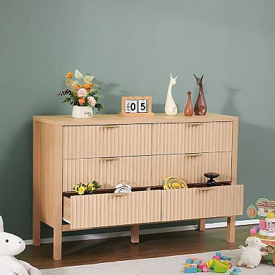 Stylish Six-Drawer Dresser with Metal Handles and Multi-Functional Storage - Natural