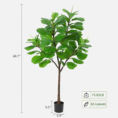 5.8FT Artificial Fiddle Leaf Fig Tree with 65 Leaves, Green