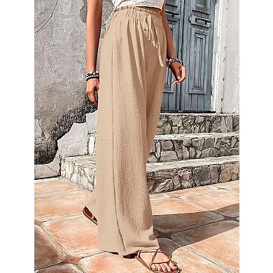 Women's High Waisted Wide Leg Pants Lightweight Drawstring Flowy Trousers