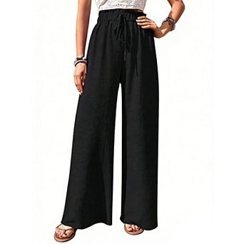 Women's High Waisted Wide Leg Pants Lightweight Drawstring Flowy Trousers