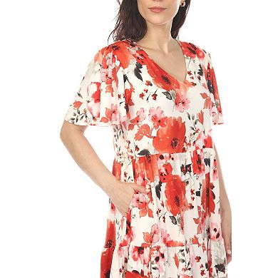 Women's V-Neck Vintage Floral Short Sleeve Dress