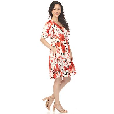Women's V-Neck Vintage Floral Short Sleeve Dress