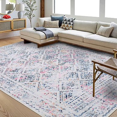 Medallion Area Rug Machine Washable Non Slip Non Shedding Stain Resistant Floor Cover for Bedroom