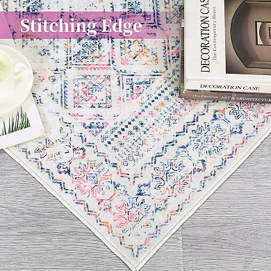 Medallion Area Rug Machine Washable Non Slip Non Shedding Stain Resistant Floor Cover for Bedroom