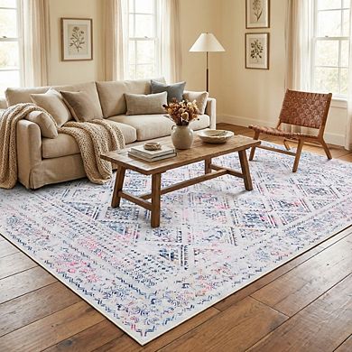 Medallion Area Rug Machine Washable Non Slip Non Shedding Stain Resistant Floor Cover for Bedroom