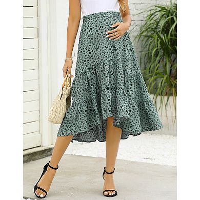 Women's High Waist Maternity Skirts Ruffled Tiered Casual A Line Swing Skirts