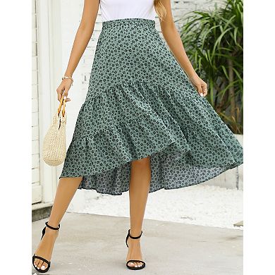 Women's High Waist Maternity Skirts Ruffled Tiered Casual A Line Swing Skirts