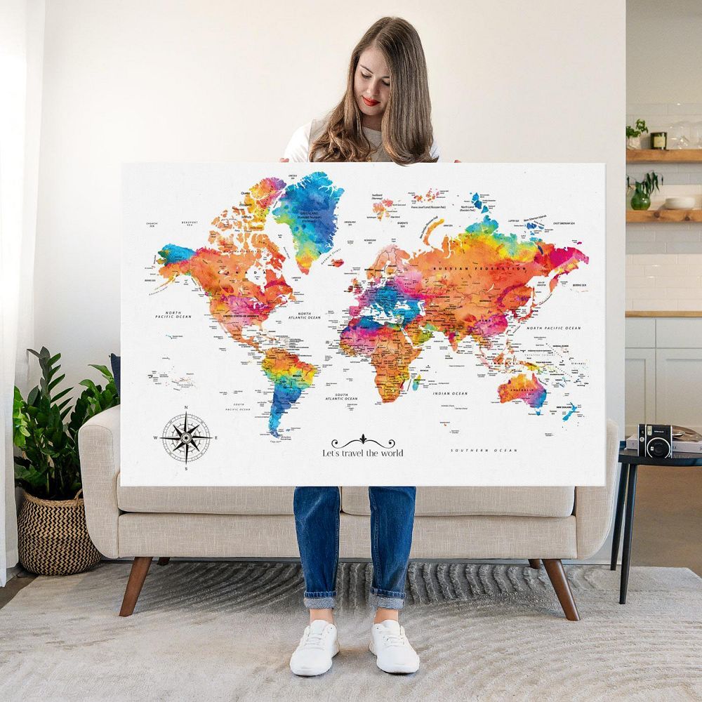Let's Travel III Push Pin World Map