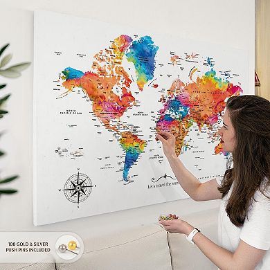Let's Travel III Push Pin World Map
