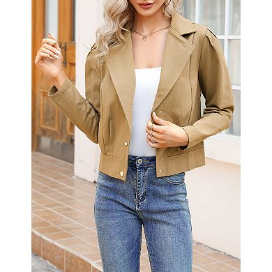 Women's Cropped Blazer Puff Long Sleeve Casual Notch Lapel Jackets Coats