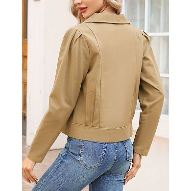 Women's Cropped Blazer Puff Long Sleeve Casual Notch Lapel Jackets Coats