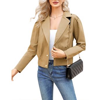 Women's Cropped Blazer Puff Long Sleeve Casual Notch Lapel Jackets Coats