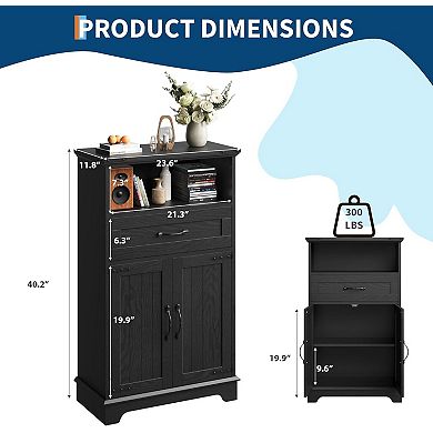 Farmhouse White Storage Cabinet with Doors and Drawers , Freestanding Bathroom Cabinet for Laundry