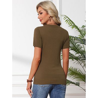 Women's Maternity Top Stretchy Knit Sweater Short Sleeve Summer Pregnancy Round Neck Blouse
