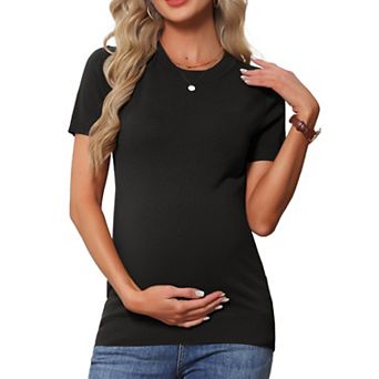 Women's Maternity Top Stretchy Knit Sweater Short Sleeve Summer Pregnancy Round Neck Blouse