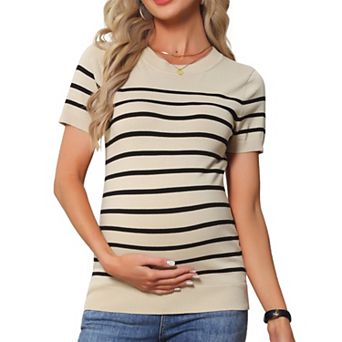 Women's Maternity Top Stretchy Knit Sweater Short Sleeve Summer Pregnancy Round Neck Blouse
