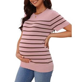 Women's Maternity Top Stretchy Knit Sweater Short Sleeve Summer Pregnancy Round Neck Blouse