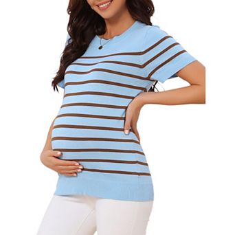 Women's Maternity Top Stretchy Knit Sweater Short Sleeve Summer Pregnancy Round Neck Blouse