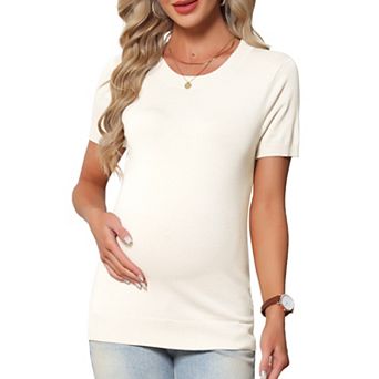 Women's Maternity Top Stretchy Knit Sweater Short Sleeve Summer Pregnancy Round Neck Blouse