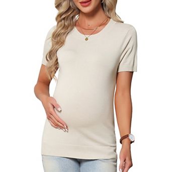 Women's Maternity Top Stretchy Knit Sweater Short Sleeve Summer Pregnancy Round Neck Blouse