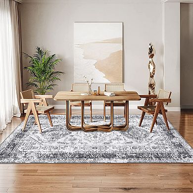 Medallion Area Rug Non Slip Foldable Low Pile Pet Friendly Floor Cover for Living Room Kitchen