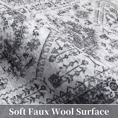 Medallion Area Rug Non Slip Foldable Low Pile Pet Friendly Floor Cover for Living Room Kitchen