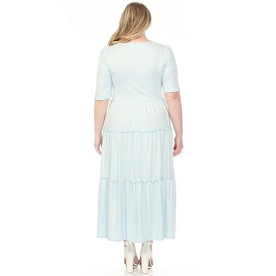 Plus Size Square Neck Short Sleeve Tiered Dress