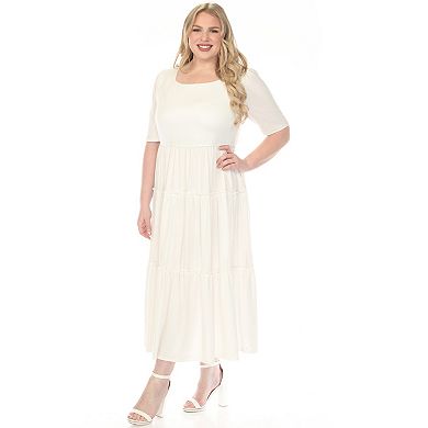 Plus Size Square Neck Short Sleeve Tiered Dress