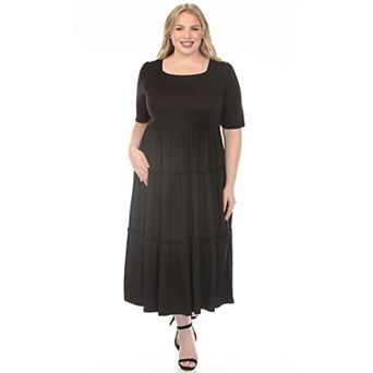 Plus Size Square Neck Short Sleeve Tiered Dress