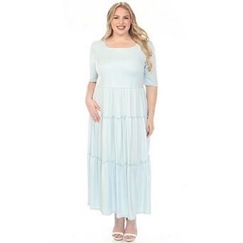 Plus Size Square Neck Short Sleeve Tiered Dress
