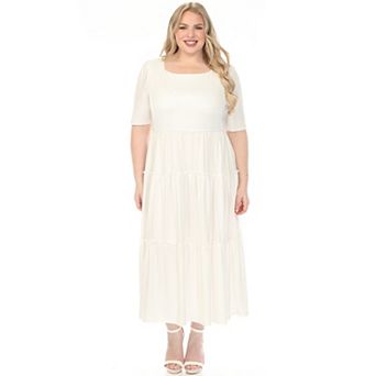 Plus Size Square Neck Short Sleeve Tiered Dress