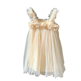 Summer Baby Kids Girls Sleeveless 3D Flowers Mesh Strap Dress