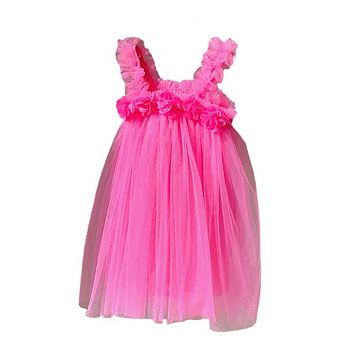 Summer Baby Kids Girls Sleeveless 3D Flowers Mesh Strap Dress