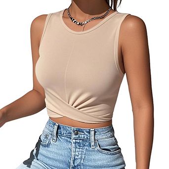 Women's Casual Crop Tank Top Short Yoga Tank Wearable Running Workout Shirt Sleeveless Ruched Vest