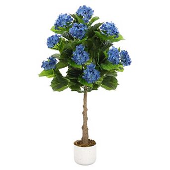 3.1FT Artificial Hydrangea Tree in Pot with 9 Flowers, Blue