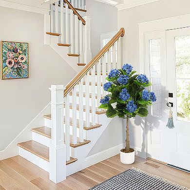 3.1FT Artificial Hydrangea Tree in Pot with 9 Flowers, Blue