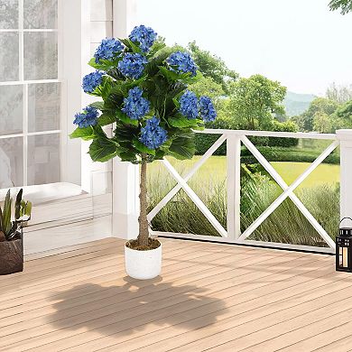 3.1FT Artificial Hydrangea Tree in Pot with 9 Flowers, Blue