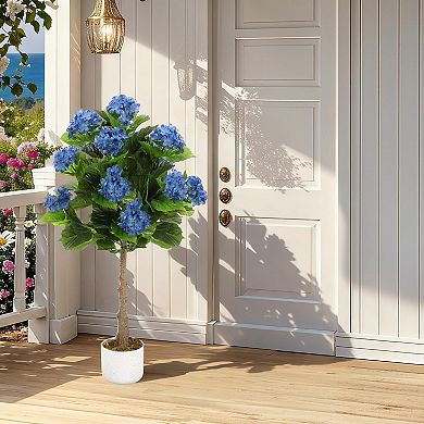 3.1FT Artificial Hydrangea Tree in Pot with 9 Flowers, Blue