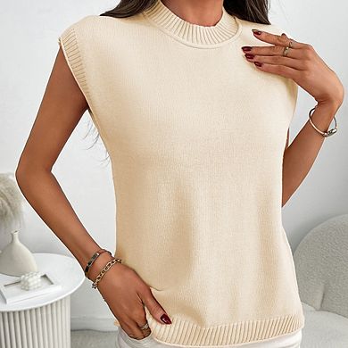 Women's Summer Minimalist Pullover Knit Sweater Classic Crew Neck Loose Short Sleeve Casual Top
